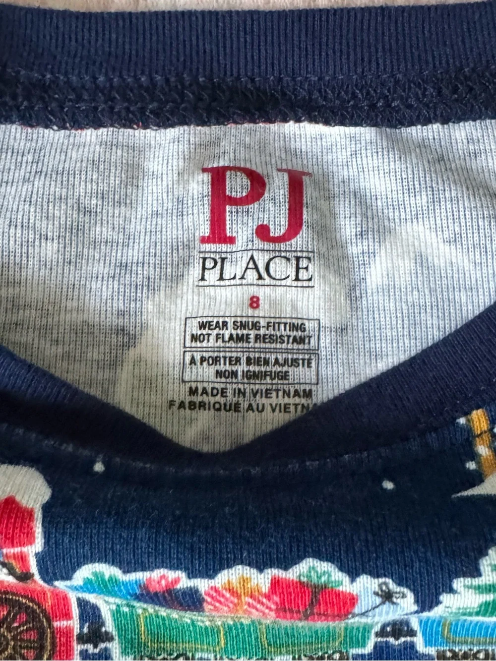 PJ Place Navy Holiday Santa Train Kids Pajama Set. EUC